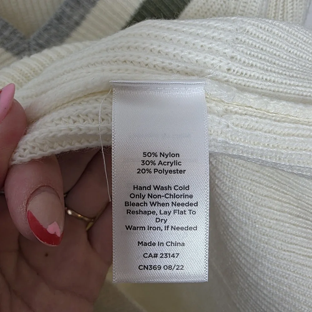 Talbots Cream Colorblock Preppy Classic Soft Business Casual V-Neck Sweater Sz L